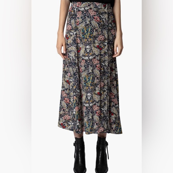 NWOT Zadig & Voltaire June Button British Flowers Skirt Front Midi Skirt